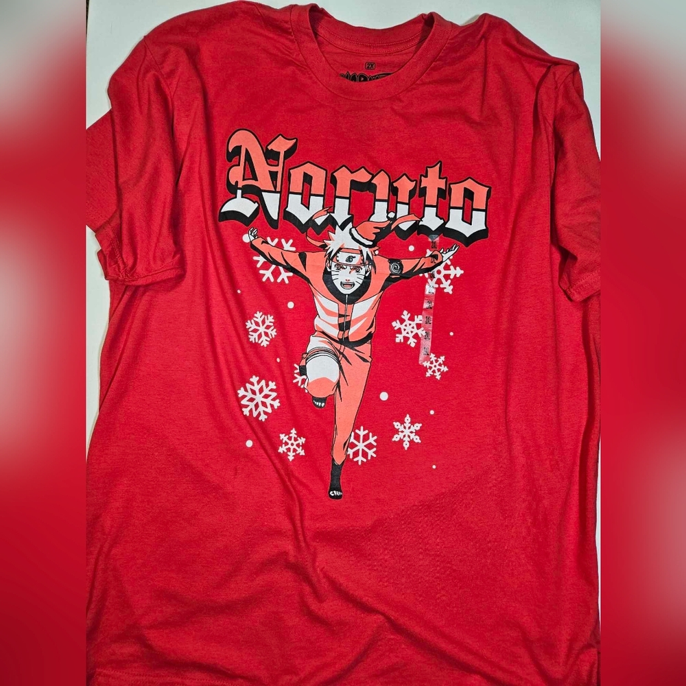 Naruto‎ Christmas T-Shirt Mens XXL Red Short Sleeve Crew Neck Ripple Junction